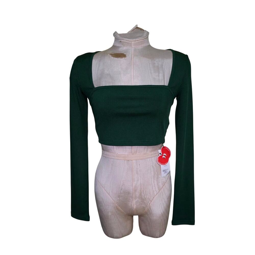Cider Long Sleeve‎ Square Neck Crop Top NWT